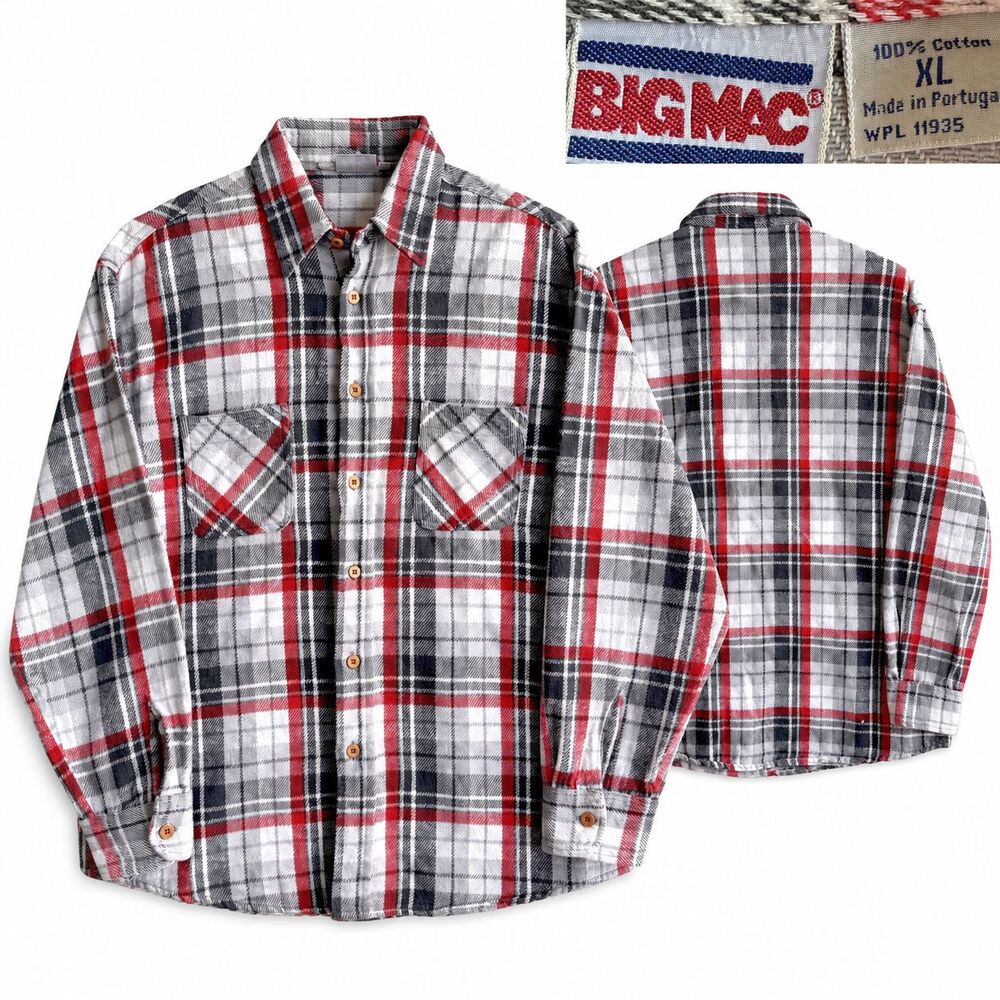 Vintage 80s 90s Big Mac Plaid Flannel Lined Button Up Shirt Made in USA Men’s XL